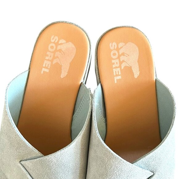 Sorel NEW Cameron Flatform Suede Mule Sandal In Light Green Size 10 - Picture 3 of 9